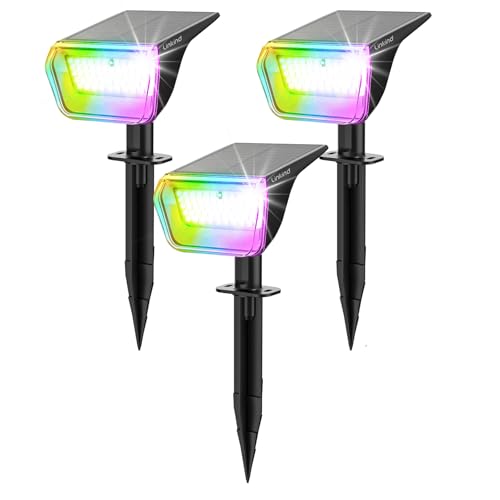 Linkind Bunte Solar Gartenleuchte für außen, RGB & Weiß 10 Modi Solar Außenlampen mit Ladeindikator & Ultra-lange Leuchtdauer, Wetterfest Baumstrahler für Party, Pflanzenbeleuchtung, 3 Stück von Linkind