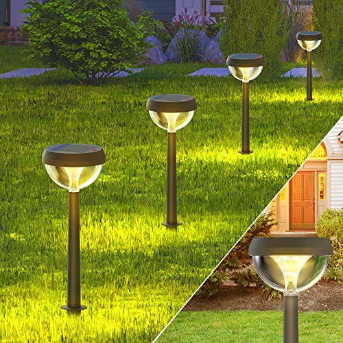 Linkind Castle Solar Wegeleuchten, 3000K Warmweiß Solarlampen für Außen Lichtsensor, Gartenstrahler mit 3 Lichtmodi, IP54 Wasserdicht, Auto Ein/Aus Solar Wegebeleuchtung für Hof/Eingang, 4 Stück von Linkind