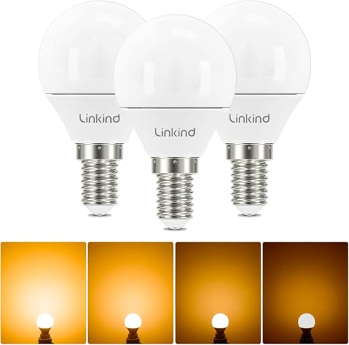 Linkind Dimmbar E14 LED Lampe 4.2W Warmweiß, ersetzt 40W, G45 Tropfenform Energiesparlampe E14 Golf 470lm, 2700K LED leuchtmittel, 3 Stück von Linkind