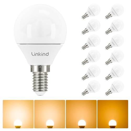 Linkind E14 LED Warmweiß Dimmbar, 4.5W (ersetzt 40W), 470Lm G45/P45 Tropfen Glühbirne, 2700 Kelvin E14 Golf LED Lampe kein Flimmern, 12 Stück von Linkind