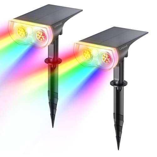 Linkind Bunt Solarlampen für Außen, RGB+Weiß Solar Strahler Garten mit 10 Lichtmodi, Solar Außenleuchte 2 in 1 Montage, Dusk to Dawn IP65 Solarleuchte StarRay für Bäume, Vorgarten, Hof, 2 Stück von Linkind