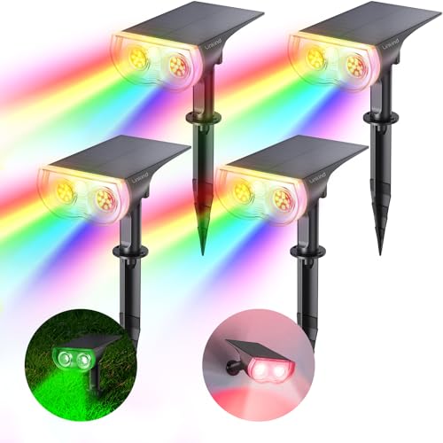 Linkind Farbig Solarlampe Dusk to Dawn RGBW Gartenleuchten Außen mit 22-LEDs, Bunt Solarleuchte Garten IP65 Wasserdicht, StarRay Solarstrahler zum Halloween, Weihnachten, 11 Modi, 4 Stück von Linkind