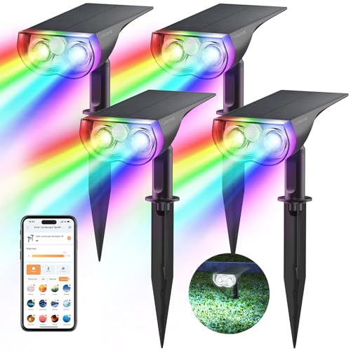 Linkind Intelligenter Bunt Solarstrahler für Außen Garten, 16Mio. Farbe RGBW Gartenleuchte mit Bewegungsmelder, Gruppensteuerbar, Musiksync, Rotlichtalarm, IP65 RGBTW Smart Solar Baumstrahler, 4 Stück von Linkind