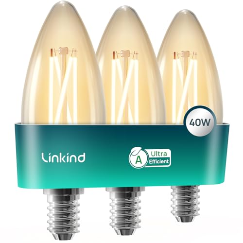 Linkind LED E14 Ultraeffiziente Filament 2.2W (ersetzt 40W), 2700K Warmweiß mit Energieeffizienz-Label-A, Klarglas, 320° Classic Glühfaden C35/B35 Kerzenlampe, Nicht Dimmbar, 3 Stück von Linkind