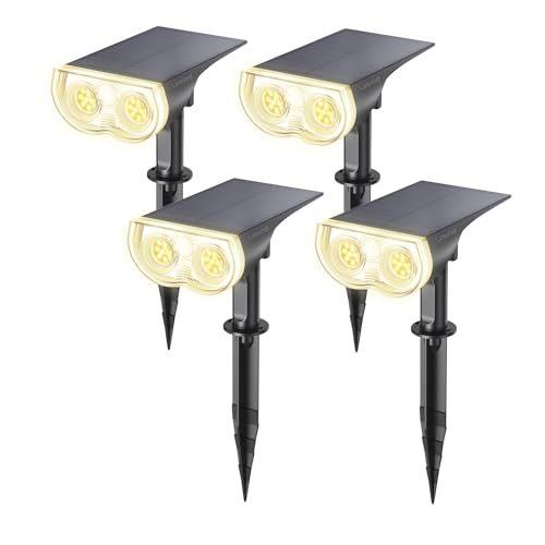 Linkind LED Solar Gartenlampen 800LM Licht-Sensorik Solarleuchten, 3000K Warmweiß Solarlicht, 22 LEDs IP65 Gartenstrahler Außenwandleuchte, 3 Modi Solarstrahler Außen StarRay, Garten Deko, 4 Stück von Linkind