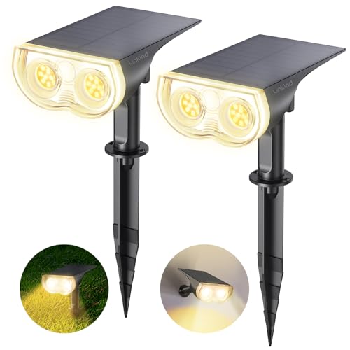 Linkind LED Solarlampen StarRay, Dusk to Dawn Licht Sensorik Solarleuchte, IP65 wasserdicht Außenwandleuchte, 800lm 3000K Warmweiß Solar Wegbeleuchtung Strahler für Garage Eingang, 2 Stück von Linkind