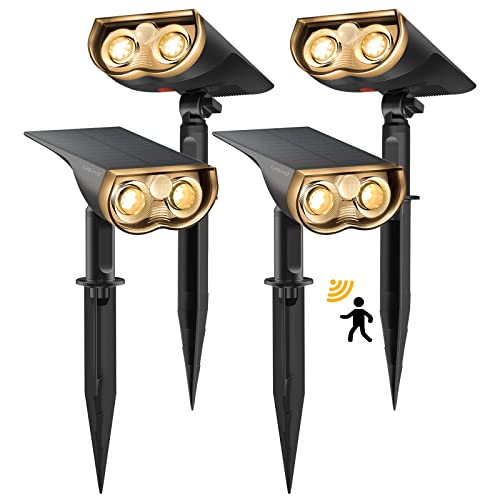 Linkind Solar Außenlampe mit Bewegungsmelder, 3000K Warmweiß, 3 Modi (inkl. Dauerlicht), 1000Lm wegeleuchte von 2 Installation, StarRay IP67 Solar LED Strahler Garten für Carport, 4 Stück von Linkind