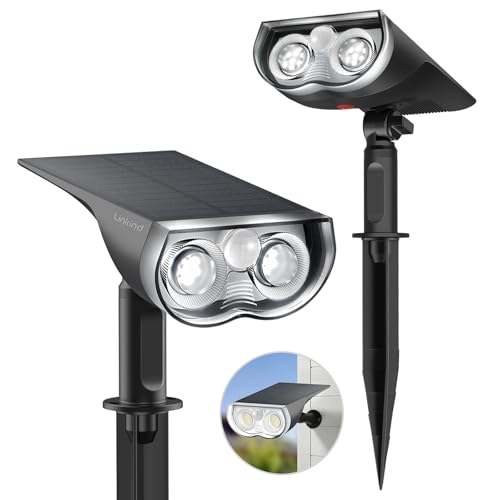Linkind StarRay Solar Gartenleuchte mit Bewegungsmelder, 6500K Tageslichtweiss Solarlampen für außen, IP67 Außen-Wandleuchte mit Dauerlicht, 1000lm Hell Solarstrahler für Garten, Garage, 2 Stk. von Linkind