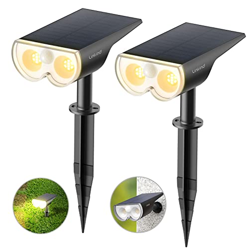 Linkind Solarlampen für außen mit Bewegungsmelder, IP67 Wasserdicht Außenwandleuchte, 3000K Warmweiß 650Lm Helle Solarleuchte für Garten, Eingangstür, Garage, 2er Pack von Linkind