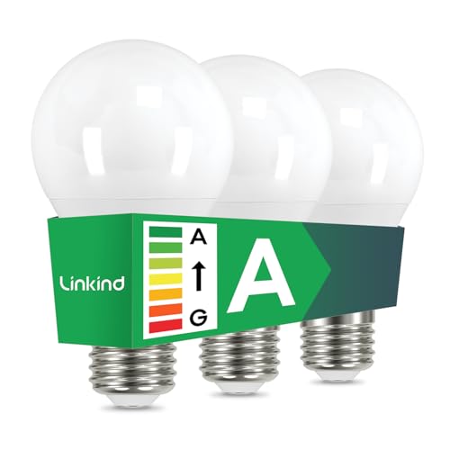 Linkind Ultraeffiziente E27 LED Lampe, 3,8W ersetzt 60W, 4000K Neutralweiß mit Energieeffizienz-Label-A, Nicht Dimmbar A60 Edison 806 Lm, 220°Abstrahlwinkel, Klasse A LED Leuchtmittel, Matt, 3 Stück von Linkind