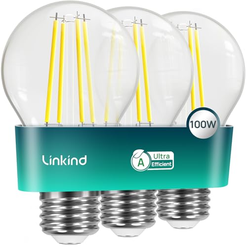 Linkind Ultraeffiziente E27 Lampe Vintage, 7,2W=100W, 2700K Warmweiß mit Energie Klasse-A, Nicht Dimmbar A60 Edison 1521 Lm, 320°Abstrahlwinkel, Energiesparlampe E27, Klar, 3 Stück Linkind Ultraeffiziente E27 Lampe Vintage, 7,2W=100W, 2700K Warmweiß mit Energie Klasse-A, Nicht Dimmbar A60 Edison 1521 Lm, 320°Abstrahlwinkel, Energiesparlampe E27, Klar, 3 Stück von Linkind