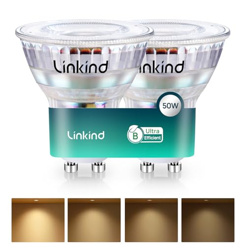 Linkind Ultraeffiziente GU10 LED Dimmbar Lampe, 2.5W ersetzt 50W, 2700K Warmweiß Energiesparlampe, Dimmbar Glühbirne 415Lm, 90° Abstrahlwinkel, Klasse B GU10 LED Birne, 2 Stück von Linkind