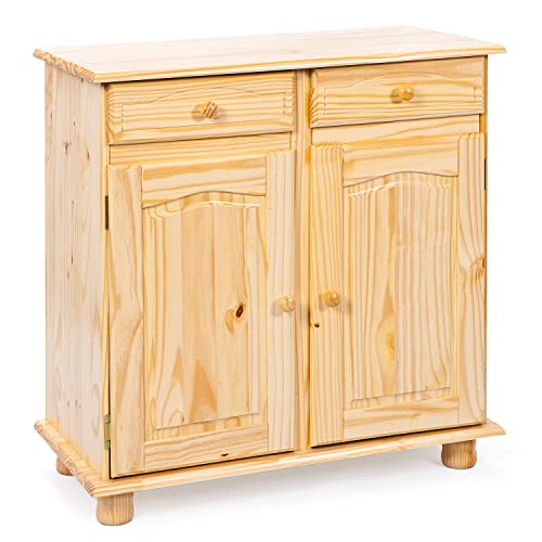 Inter Link – Landhausstil Kommode – Sideboard – Sideboard Buffet – Landhausstil – Beistellschrank - Kiefer massiv – 2 Türen – 2 Schubladen – Natur lackiert - Pamina von Inter Link