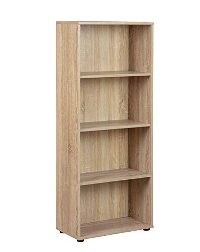 Bücherregal Standregal 4 Fächer Höhenverstellbare Böden Holzregal Wohnzimmer Arbeitszimmer Büro Parini 3 Masse in cm T: 30 x B: 60 x H: 145 Farbe Eichenfinisch von Inter Link