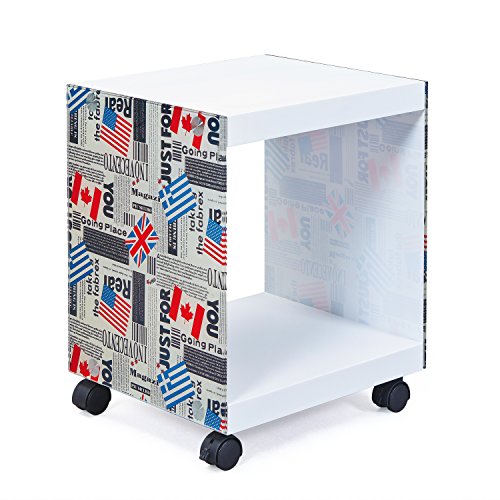 Inter Link - Beistelltisch - Nachttisch - Couchtisch - Auf Rollen - Flag Cube - Glas und MDF - Modern und praktisch - Weiß lackiert - 38 x 33,5 x 46 cm von Inter Link