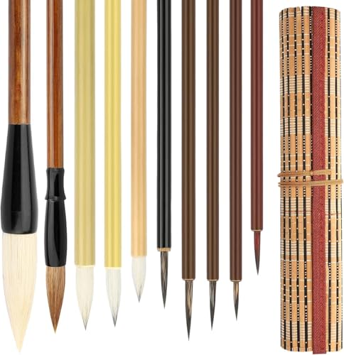 Linkstyle Chinesische Kalligraphie Pinsel, Gemischte Größe Japanische Kanji Sumi Pinsel für Anfänger Studenten, 10 Stück von Linkstyle