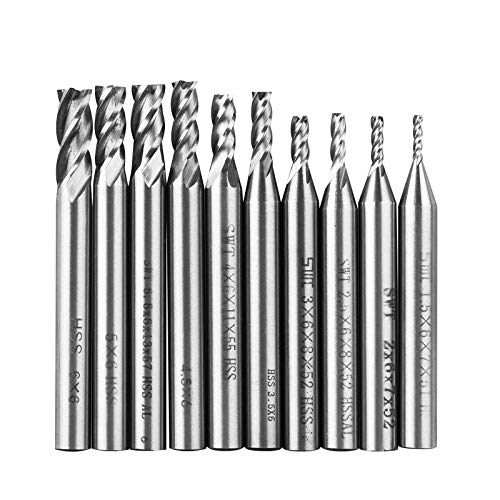 Linkstyle 10 Stück HSS Schaftfräser, 4 Flöte Hartmetall CNC Nutenfräser Metall Fräser Bohrer Set, 1.5-6mm Gerader Schaft Bohraufsätze Werkzeug Set für Holz Aluminium Stahl Titan Holz von Linkstyle