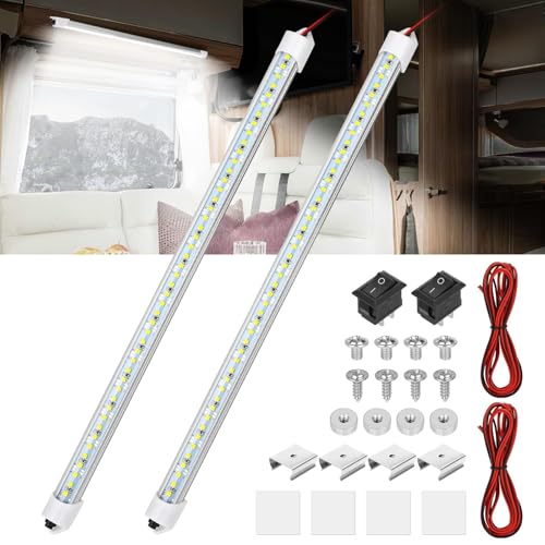 Linkstyle 2 PCS Auto Innenlichtleiste Innenbeleuchtung, 48 LED 3W 6500K 12V LED Leiste Lichtleiste mit Schalter für Van Bus LKW Boot, 700LM Kaltweiß Lichter von Linkstyle