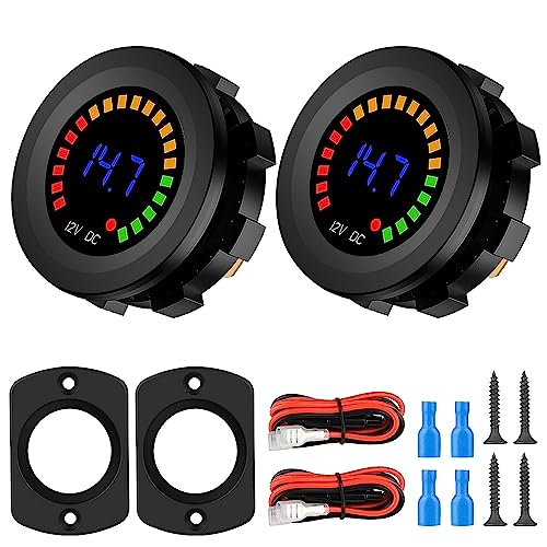 Linkstyle 2 Stuk Batterie Messgerät, Wasserdichtes Dc 12v Voltmeter Wasserdichtes Led Digital Display Spannungsmessgerät Rundes Auto Voltmeter Messgerät Spannungsprüfer Für Marine Auto Motorrad Lkw von Linkstyle