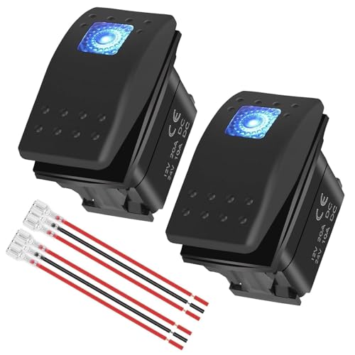 Linkstyle 2Pcs Marine Beleuchtet Kippschalter, Wasserdicht 12V 20A SPST ON/OFF Wippschalter 3 Pins mit Blauem LED Licht für Auto RV Yacht von Linkstyle