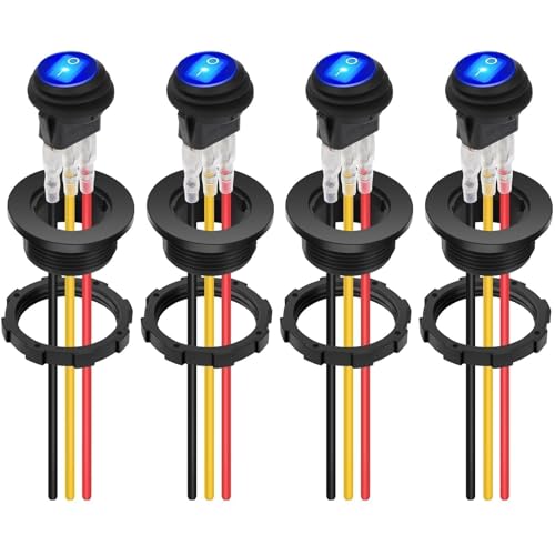 Linkstyle 4 Stück Wasserdichter Runde Kippschalter, 12V 20A SPST 3 Pin EIN/AUS Wippschalter mit Draht & Blau LED Schalter für Auto RV Boot von Linkstyle