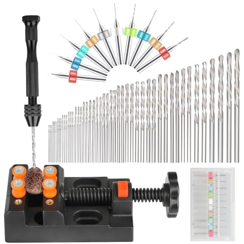 Linkstyle 60 Stück Handbohrer Set, Mini Bohrmaschine Pin Vise mit 48 Handbohr Spiralbohrer 0.5-3mm, 10 PCB Bohrer und Schraubstock für Holz Modellbau von Linkstyle