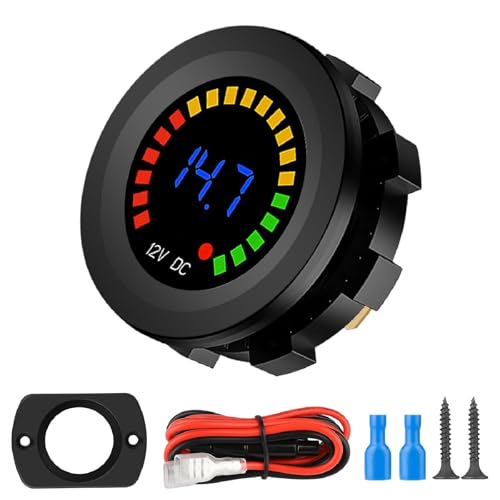 Linkstyle Batteriemessgerät DC 12V Wasserdichtes Digitales Spannungsmessgerät Rund Auto Voltmeter für RV Marine Motorrad LKW Boot von Linkstyle