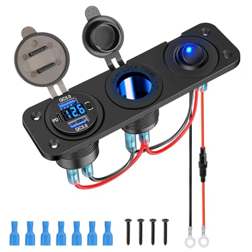 Linkstyle USB Auto-Steckdose, Zigarettenanzünder Verteiler, Dual QC3.0 USB A & Typ C Ladegerät mit LED Voltmeter für 12V/24V Auto von Linkstyle