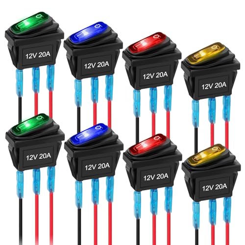 Linkstyle 8Pcs 12V Wippschalter, 20A SPST 3 Pin ON/OFF Wasserdichter Kippschalter mit LED für Auto ATV RV Boot LKW (4 Farben) von Linkstyle