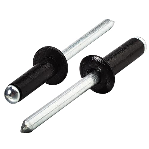 Linkup 230 Stück 4 mm x 12 mm schwarze Blindnieten, 4 mm x 12 mm, schwarze Popnieten, Aluminium-Körper, Stahldornnieten (schwarz), gewölbte Aluminiumnieten von Linkup