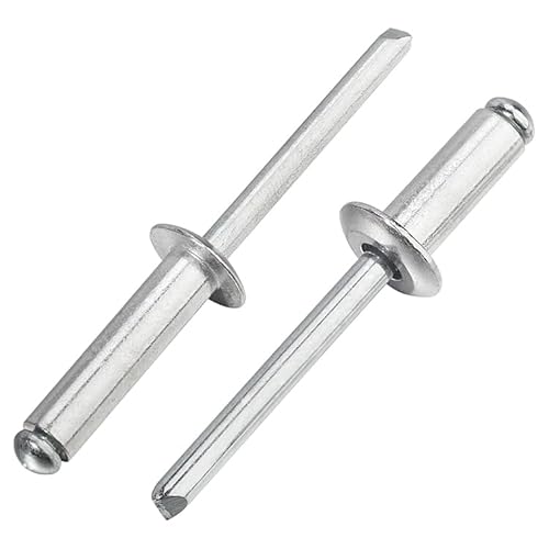 Linkup Blindnieten, 2,4 mm x 12 mm, Popnieten, Aluminiumkörper, Stahldornnieten (Silber), gewölbter Kopf, Aluminiumnieten, 500 Stück von Linkup