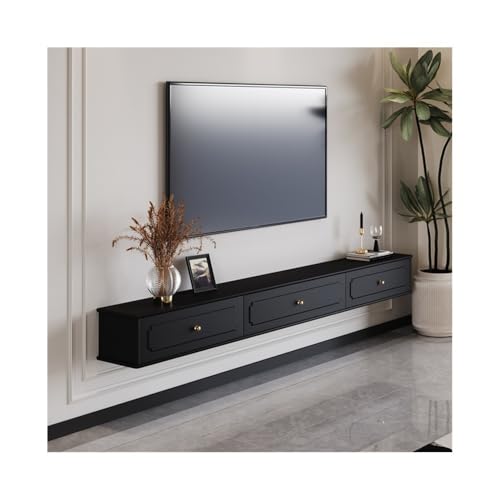 Schwebender TV-Ständer zur Wandmontage Schwebender TV-Ständer, elegantes wandmontiertes Vintage-Entertainment-Center mit Stauraum, schwebende TV-Konsole mit 1 Schrank und 2 Schubladen Schwebendes TV-R von Linmeas-753