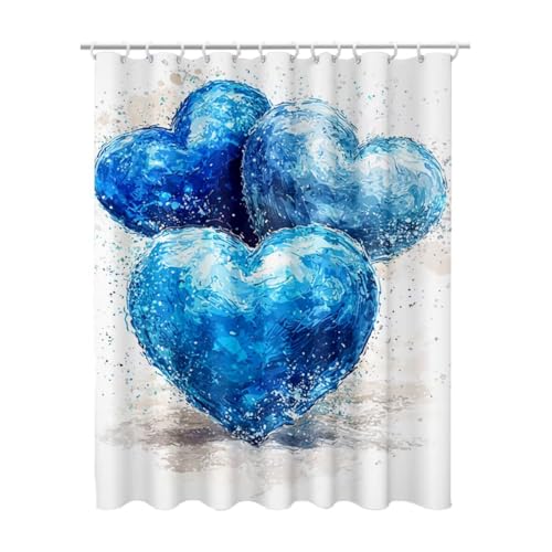 100x200 cm Duschvorhang Blau Shower Curtains mit 12 Duschrollo Haken, Duschrollo für Badewanne Beschwerter Saum Waschbar Polyester Stoff Extra Lang für Badezimmer, Geschenke für Frauen (Herz) E-98 von Linncen