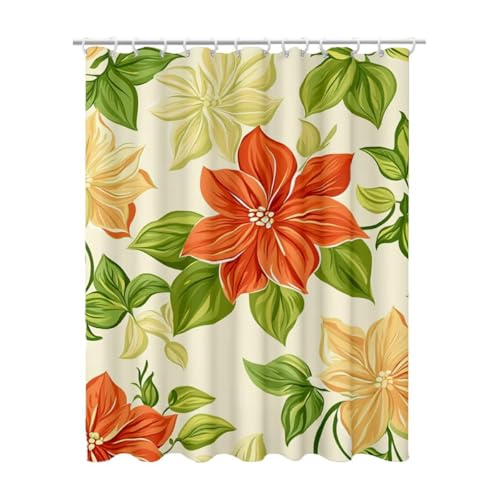 100x200 cm Duschvorhang Creme Shower Curtains mit 12 Duschrollo Haken, Duschrollo für Badewanne Beschwerter Saum Waschbar Polyester Stoff Extra Lang für Badezimmer, Geschenke für Frauen (Blumen) Z-17 von Linncen