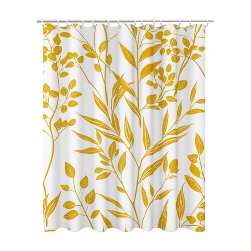 100x200 cm Duschvorhang Gelb Shower Curtains mit 12 Duschrollo Haken, Duschrollo für Badewanne Beschwerter Saum Waschbar Polyester Stoff Extra Lang für Badezimmer, Geschenke für Frauen (Pflanzen) Z-68 von Linncen