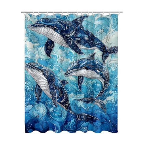 120 x 200 cm Duschvorhang Blau Shower Curtains mit 12 Duschrollo Haken, Duschrollo für Badewanne Beschwerter Saum Waschbar Polyester Stoff Extra Lang für Badezimmer, Geschenke für Frauen (Strand) Z-32 von Linncen