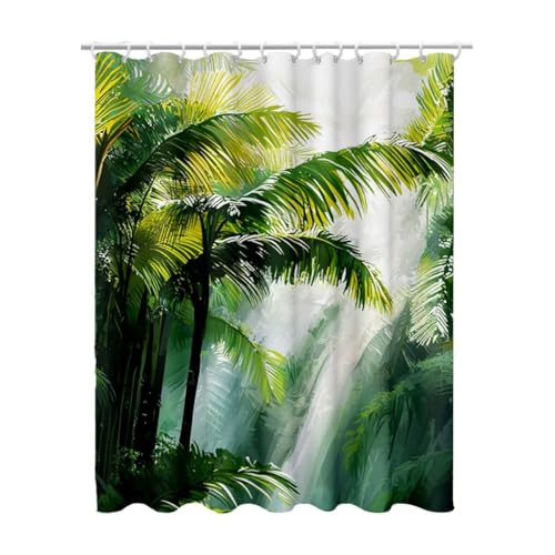 180x180 Duschvorhang Grün Shower Curtains mit 12 Duschrollo Haken, Duschrollo für Badewanne Beschwerter Saum Waschbar Polyester Stoff Extra Lang für Badezimmer, Geschenke für Frauen (Dschungel) Q-47 von Linncen