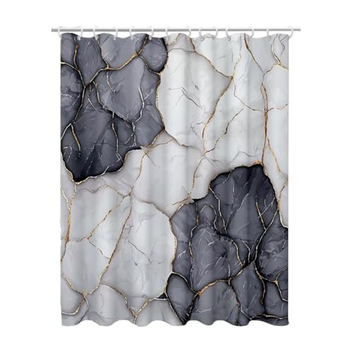 180x180 cm Duschvorhang Grau Shower Curtains mit 12 Duschrollo Haken, Duschrollo für Badewanne Beschwerter Saum Waschbar Polyester Stoff Extra Lang für Badezimmer, Geschenke für Frauen (Marmor) Z-47 von Linncen