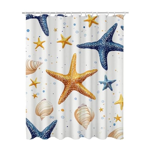 180x200 cm Duschvorhang Weiß Shower Curtains mit 12 Duschrollo Haken, Duschrollo für Badewanne Beschwerter Saum Waschbar Polyester Stoff Extra Lang für Badezimmer, Geschenke für Frauen (Seestern) Z-53 von Linncen