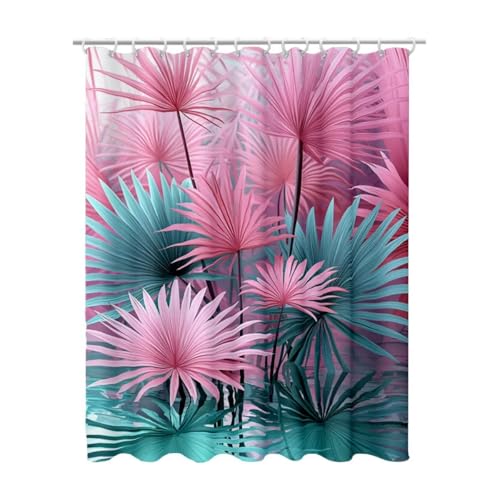 200x180 cm Duschvorhang Pink Shower Curtains mit 12 Duschrollo Haken, Duschrollo für Badewanne Beschwerter Saum Waschbar Polyester Stoff Extra Lang für Badezimmer, Geschenke für Frauen (Pflanzen) Y-22 von Linncen