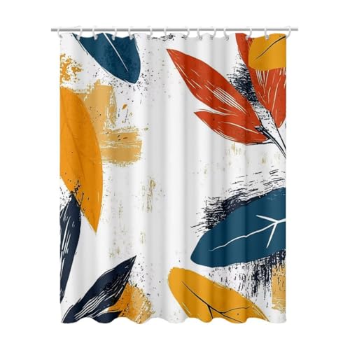 200x180 cm Duschvorhang Weiß Shower Curtains mit 12 Duschrollo Haken, Duschrollo für Badewanne Beschwerter Saum Waschbar Polyester Stoff Extra Lang für Badezimmer, Geschenke für Frauen (Blatt) Z-59 von Linncen