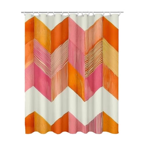 200x200 Duschvorhang Orange Shower Curtains mit 12 Duschrollo Haken, Duschrollo für Badewanne Beschwerter Saum Waschbar Polyester Extra Lang für Badezimmer, Geschenke für Frauen (Geometrisch) Y-10 von Linncen