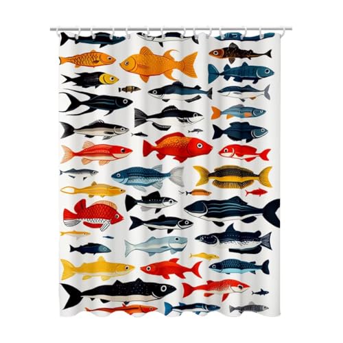 200x200 cm Duschvorhang Bunt Shower Curtains mit 12 Duschrollo Haken, Duschrollo für Badewanne Beschwerter Saum Waschbar Polyester Stoff Extra Lang für Badezimmer, Geschenke für Frauen (Fisch) Z-5 von Linncen