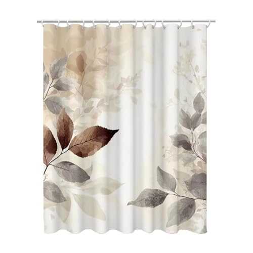 200x200 cm Duschvorhang Grau Shower Curtains mit 12 Duschrollo Haken, Duschrollo für Badewanne Beschwerter Saum Waschbar Polyester Stoff Extra Lang für Badezimmer, Geschenke für Frauen (Blatt) Z-65 von Linncen