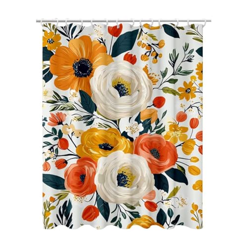 240x200 cm Duschvorhang Bunt Shower Curtains mit 12 Duschrollo Haken, Duschrollo für Badewanne Beschwerter Saum Waschbar Polyester Stoff Extra Lang für Badezimmer, Geschenke für Frauen (Blumen) Z-86 von Linncen