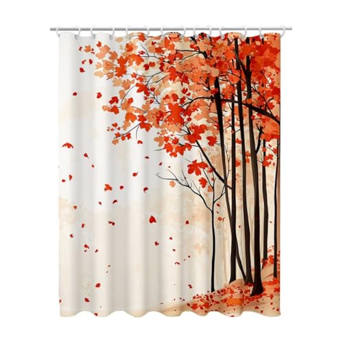 240x200 cm Duschvorhang Orange Shower Curtains mit 12 Duschrollo Haken, Duschrollo für Badewanne Beschwerter Saum Waschbar Polyester Stoff Extra Lang für Badezimmer, Geschenke für Frauen (Fallen) Z-89 von Linncen