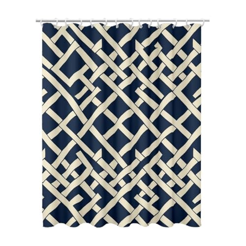 90x180 Duschvorhang Blau Shower Curtains mit 12 Duschrollo Haken, Duschrollo für Badewanne Beschwerter Saum Waschbar Polyester Stoff Extra Lang für Badezimmer, Geschenke für Frauen (Geometrisch) Y-13 von Linncen