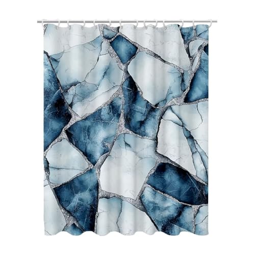 90x180 cm Duschvorhang Blau Shower Curtains mit 12 Duschrollo Haken, Duschrollo für Badewanne Beschwerter Saum Waschbar Polyester Stoff Extra Lang für Badezimmer, Geschenke für Frauen (Marmor) M-0 von Linncen