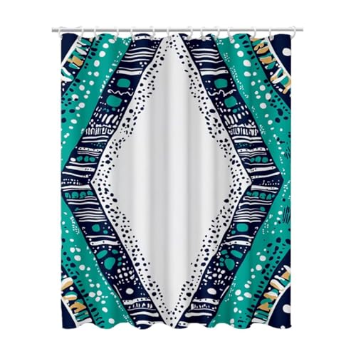 Duschvorhang 100x200, Duschvorhang Blaugrün Duschrollo für Badewanne, Shower Curtains mit Gewicht Waschbar Polyester Stoff Extra Lang mit 12 Duschvorhänge Haken für Badezimmer Badewanne (Bohemien) Y-8 von Linncen