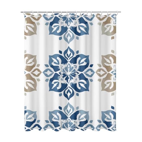 Duschvorhang 100x200, Duschvorhang Weiß Duschrollo für Badewanne, Shower Curtains mit Gewicht, Waschbar Polyester Stoff, Extra Lang mit 12 Duschvorhänge Haken für Badezimmer Badewanne (Bohemien) Z-84 von Linncen